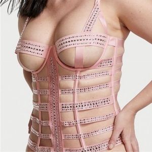 Victoria secret pink rhinestone teddy bond strappy sexy zipper sold out